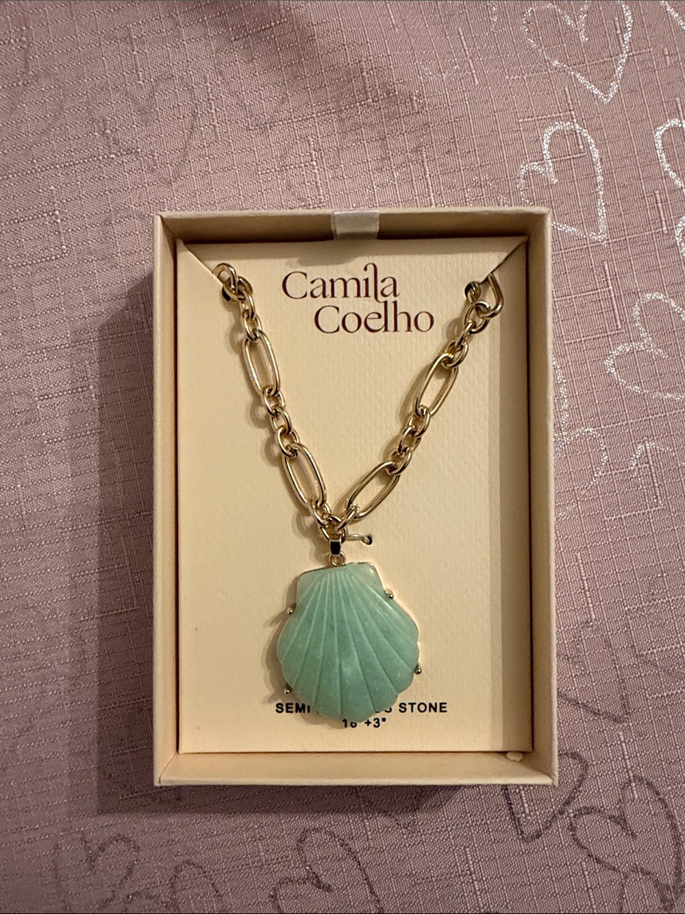 Camila Coelho Gold Link Necklace with Mint Green Shell Pendant